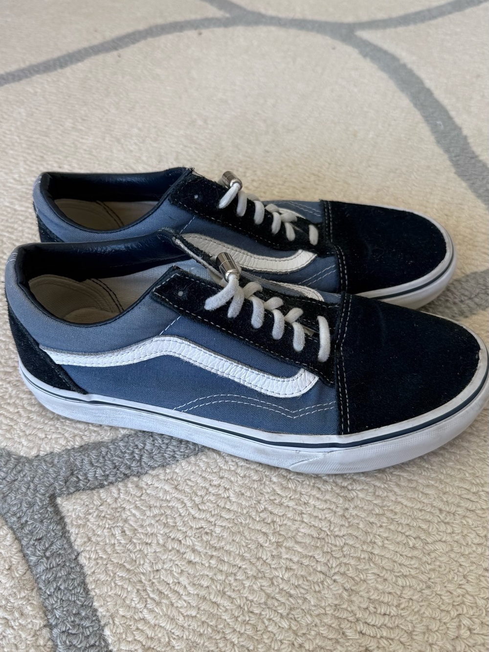 Women’s Vans Low-Top Skate Sneakers in Navy and White